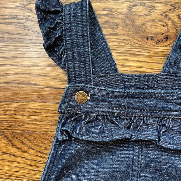 Cynthia Rowley Denim Apple Appliqué Embroidered Jumper with Ruffled Straps 5 - Picture 2 of 13